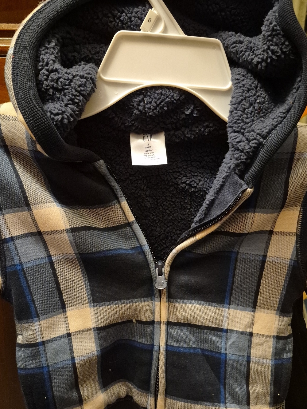 3T Baby Gap Cozy Plaid Sherpa-Lined Zip Hoodie - Navy & Cream